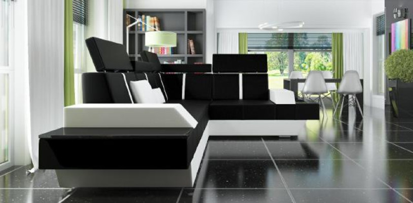 Designer leather sofa Living landscape Upholstery Couch Sofa Corner sofa Corner sofa Leather couch