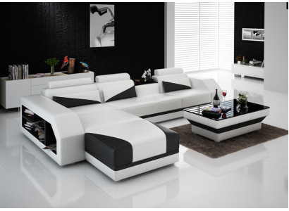 Leather sofa Couch Living landscape Corner sofa Corner Suite Design Modern Sofa G8018B