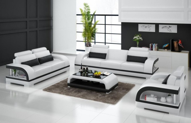 Designer sofa set leather sofa set 3+2+1 suite sofa couch new Zitadelle White
