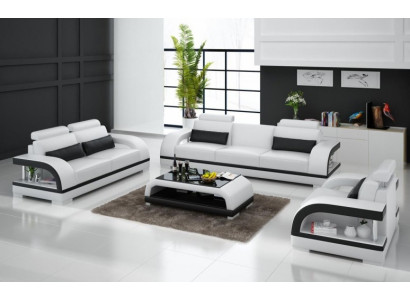 Designer sofa set leather sofa set 3+2+1 suite sofa couch new Zitadelle White