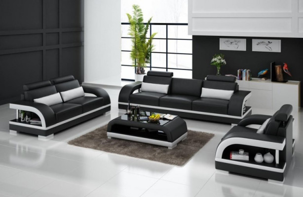 Designer sofa set leather sofa set 3+2+1 suite sofa couch new Zitadelle White