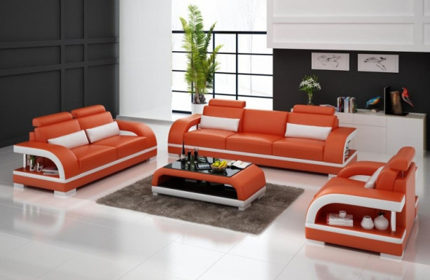 Designer sofa set leather sofa set 3+2+1 suite sofa couch new Zitadelle White