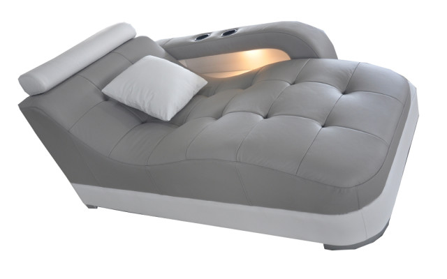 Designer Leather Chaise Longues Modern Gray Lounger Ottoman Sofa Real Leather Relax