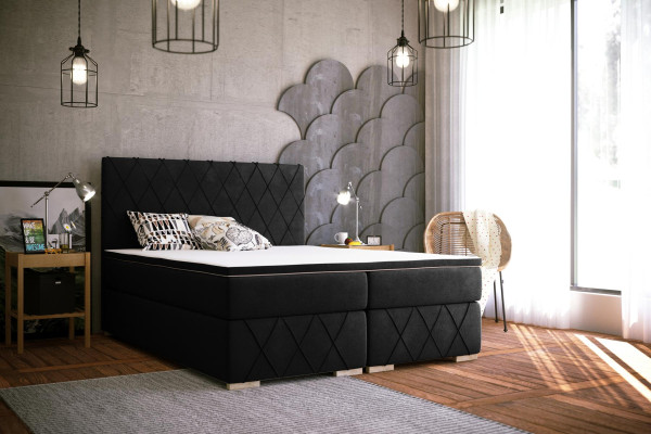 Complete Set Mattress & Topper Box Spring Bed Black Upholstery 180x200cm Beds