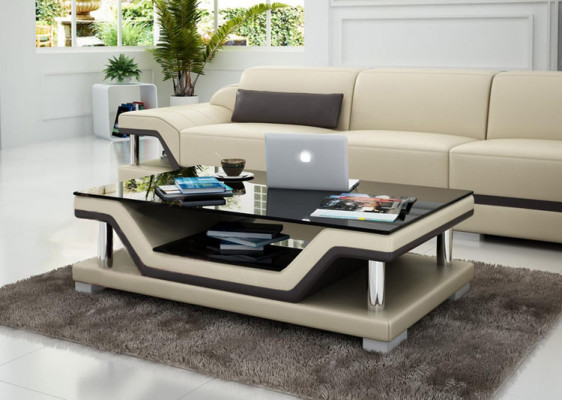 Designer Coffee table Upholstery Table Leather Glass Modern Tables #SB3009