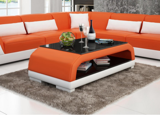 Designer Coffee table Upholstery Table Leather Glass Modern Tables 6108