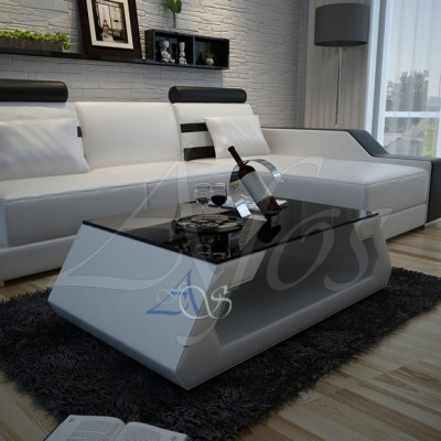 Designer Coffee table Upholstery Table Leather Glass Modern Table (Hamburg)