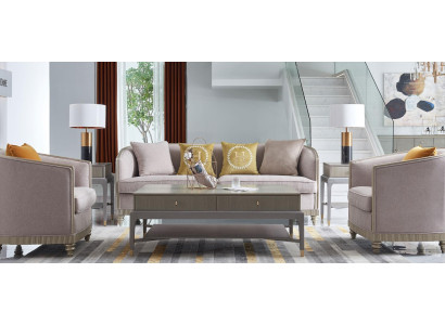 Designer Couch Seat Upholstery 3+1+1 Seater BeigeTextil Suite Sofa Velvet new
