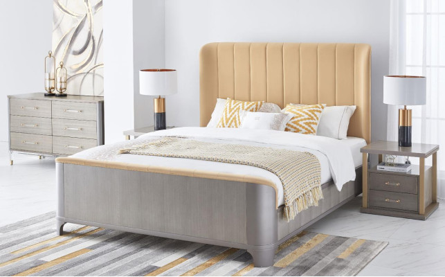 Bed Bedside table 4 pcs. Bedroom Set Design Modern Luxury Beds Group Leather