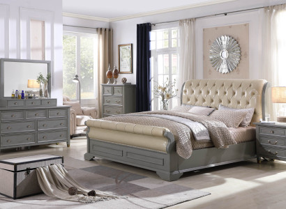 Bedroom Set Designer Luxury Wood Furniture 180x200cm Bed 2x Bedside table 3 pcs.