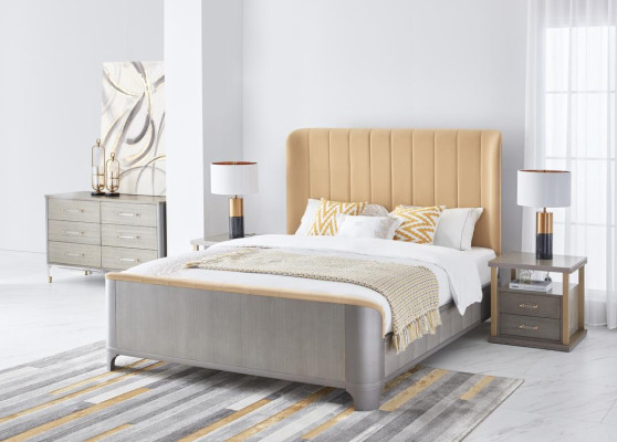 Bedroom Set Bed Bedside table Design Modern Beds Group Leather 3 pcs.