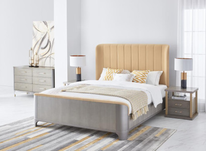 Bedroom Set Bed Bedside table Design Modern Beds Group Leather 3 pcs.