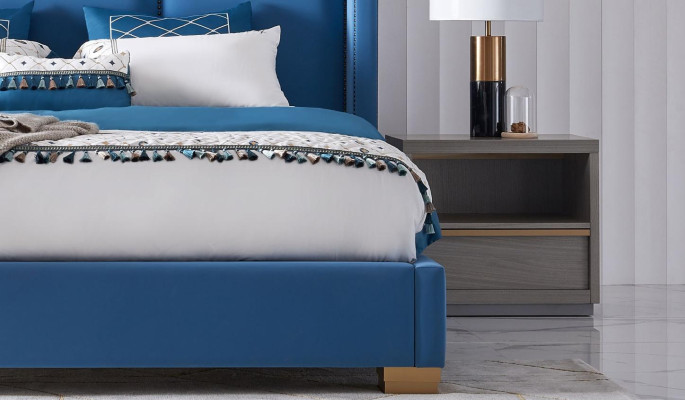 Bed Leather 2x Bedside table 3 pcs. Bedroom Set Furniture Modern Luxury