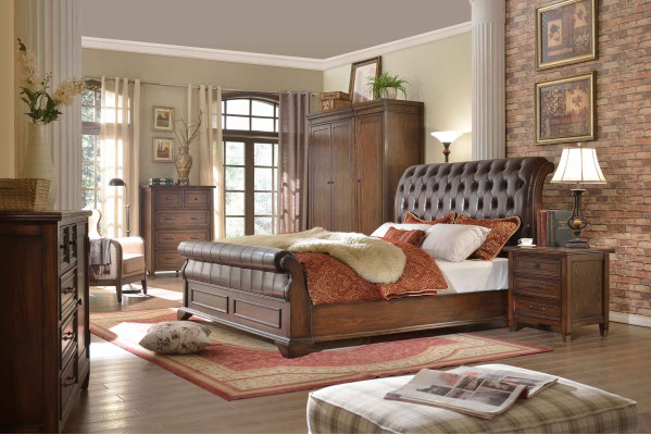 Chesterfield Bed Leather Upholstery Double Beds Designer Bed 180 x 200cm Baroque