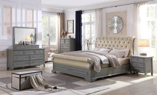 Bed Upholstery Design Luxury Wood Double Hotel Beds Marriage Sleep Room Leather Grey