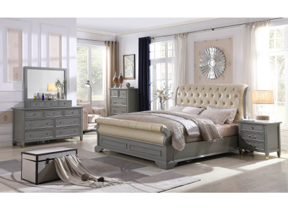 Bed Upholstery Design Luxury Wood Double Hotel Beds Marriage Sleep Room Leather Grey