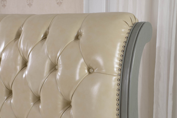 Bed Upholstery Design Luxury Wood Double Hotel Beds Marriage Sleep Room Leather Grey