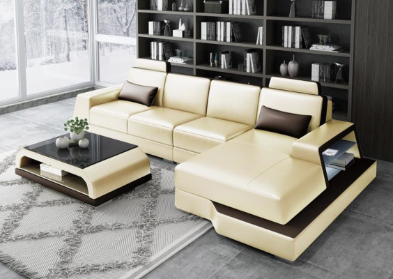 Modern Corner sofa Design Sofa Upholstery Corner Living landscape Leather Textile Couch LED