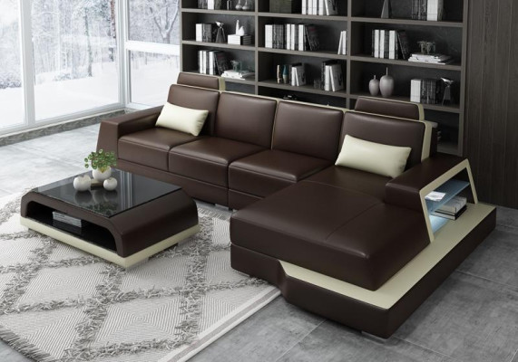 Modern Corner sofa Design Sofa Upholstery Corner Living landscape Leather Textile Couch LED