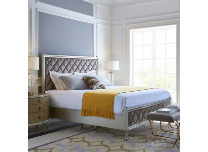 Classic Designer Bed Bedroom Textile Leather Upholstery Italian Furniture