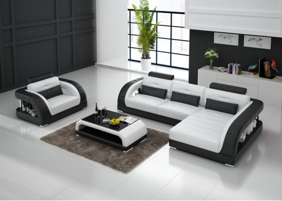 Leather sofa Couch Living landscape Corner sofa + Armchair new Suite Design Sofa with USB