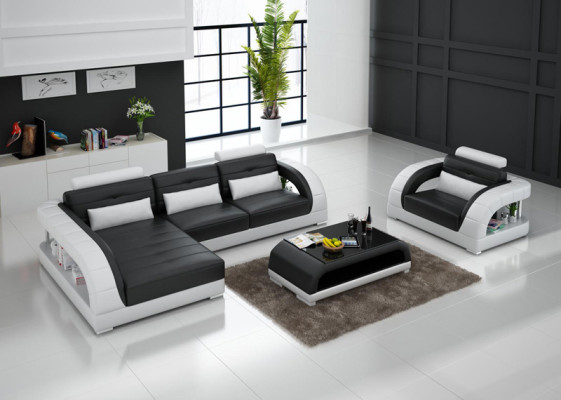 Leather sofa Couch Living landscape Corner sofa + Armchair new Suite Design Sofa with USB
