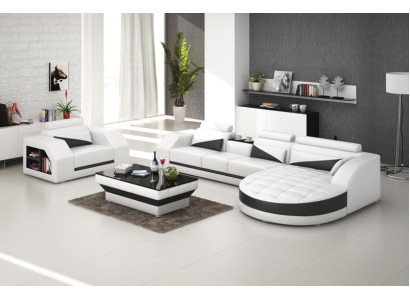 Leather sofa Couch Living landscape Corner sofa + Armchair Suite Design Sofa G8018E