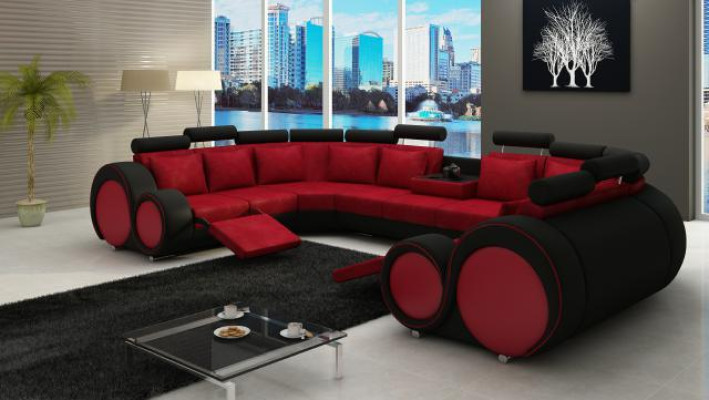 Fabric Textile Couch Textile sofa with USB Corner sofa Couch Living landscape XXL Relax new