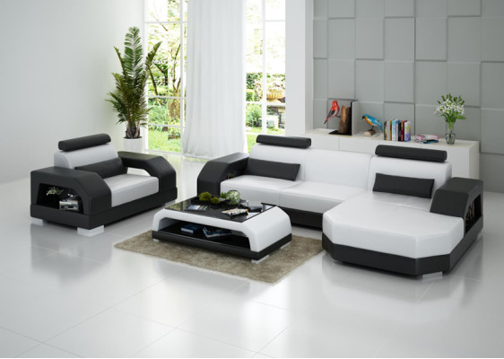 Leather sofa Couch Living landscape Corner sofa + Armchair Suite Design Modern LED USB