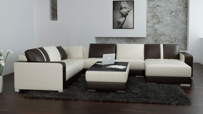 Leather sofa Couch Living landscape Corner sofa Corner Suite Design Modern Sofa with USB