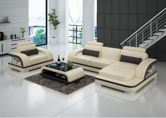 Leather sofa Couch Living landscape Corner sofa + Armchair Suite Modern Sofa LED + USB
