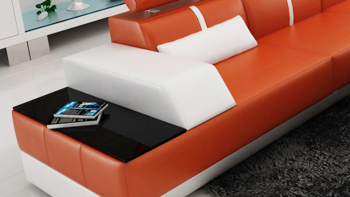Leather sofa L-shape Couch Living landscape Corner sofa Suite Design Modern Sofa USB Eu