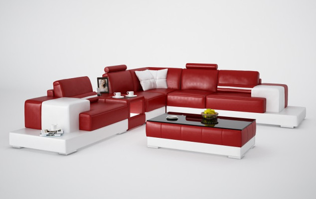 Leather sofa Couch Living landscape Corner sofa Eck Suite Design Modern Sofa with USB new