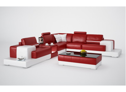 Leather sofa Couch Living landscape Corner sofa Eck Suite Design Modern Sofa with USB new
