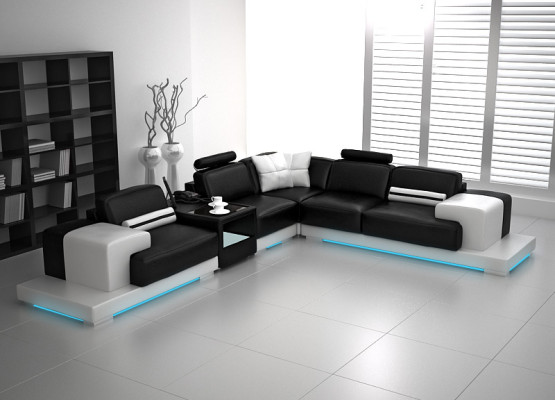 Leather sofa Couch Living landscape Corner sofa Eck Suite Design Modern Sofa with USB new