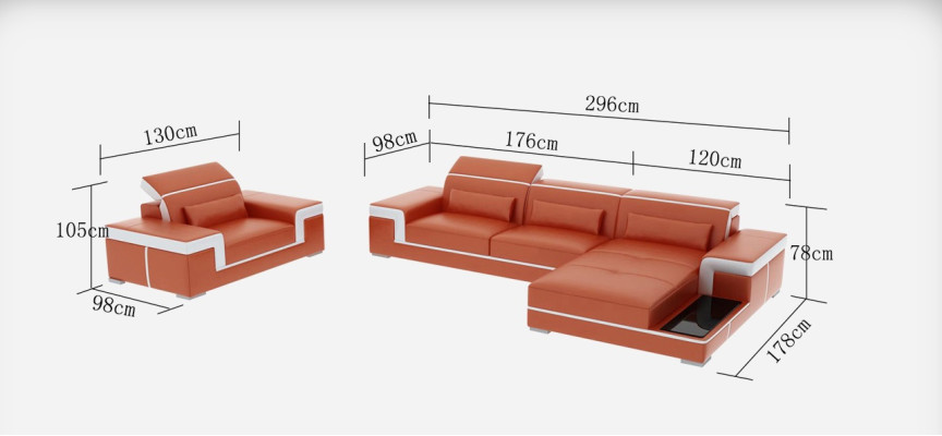 Leather sofa Couch Living landscape Corner sofa + Armchair Corner Suite Decor Design