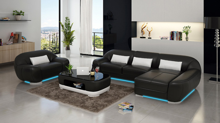 Leather sofa Couch Living landscape Corner sofa + Armchair Eck Suite Design Sofa with USB