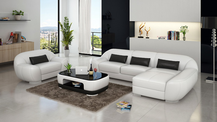 Leather sofa Couch Living landscape Corner sofa + Armchair Eck Suite Design Sofa with USB