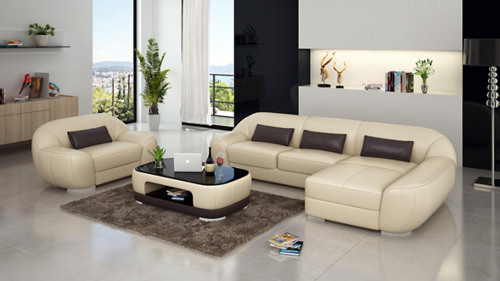 Leather sofa Couch Living landscape Corner sofa + Armchair Eck Suite Design Sofa with USB