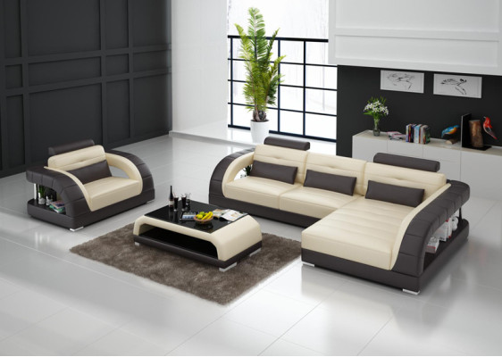 Leather sofa Couch Living landscape Corner sofa + Armchair new Suite Design