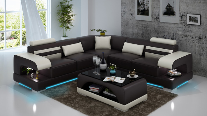 Leather Soft Couch Living landscape Corner sofa Corner Suite Design Modern Sofa USB