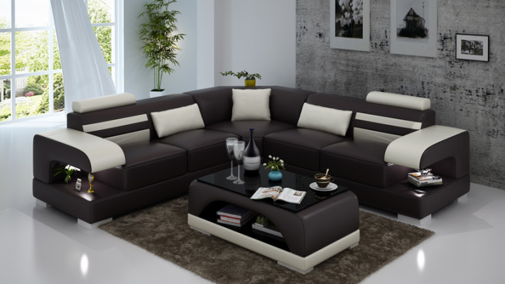 Leather Soft Couch Living landscape Corner sofa Corner Suite Design Modern Sofa USB