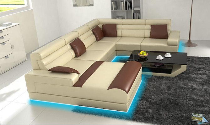 Corner sofa with USB Living landscape XXL Big Couch Upholstery Suite Corner Couches U-shape