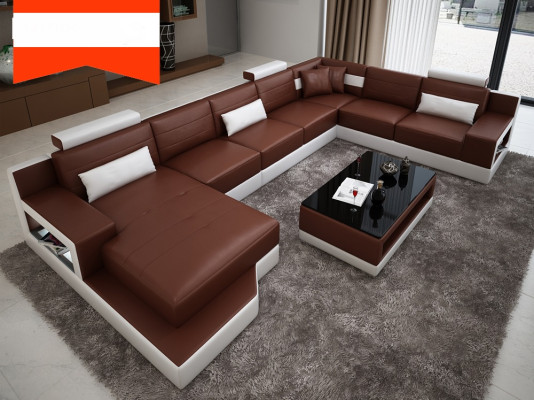 Leather sofa Corner sofa with USB Design Suite Living landscape Corner Seat Upholstery Ulm