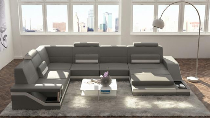 Designer Living landscape U-shape with USB Corner sofa Upholstery Suite Corner suite Sofa
