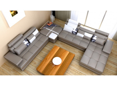 Corner sofa Sofa with USB Living landscape Leather sofa XXL Designer Sofas Wolfhagen Gray