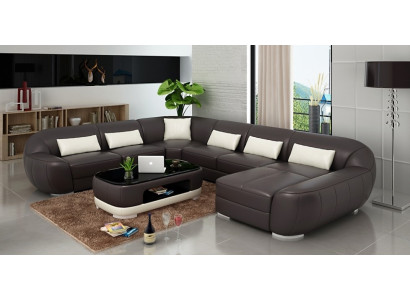 Leather sofa in U-shape in a modern design for the living room