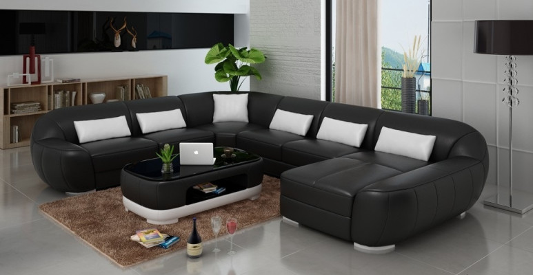 Modern leather sofa + USB, Corner sofa Living landscape Seat Upholstery Couch Suite new