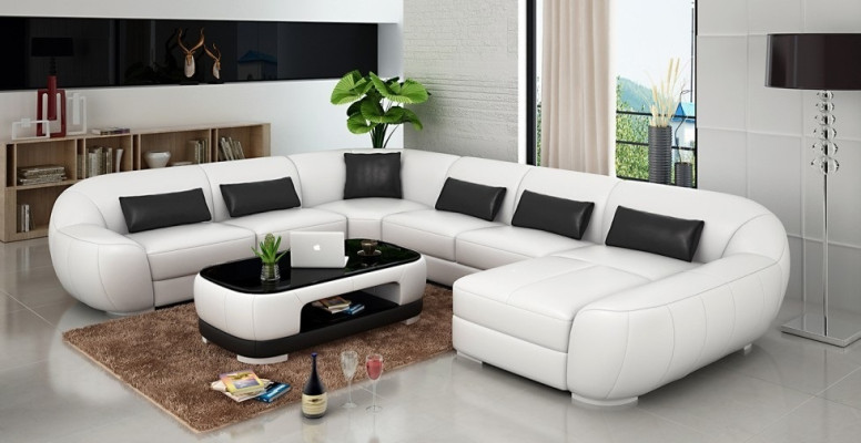 Modern leather sofa + USB, Corner sofa Living landscape Seat Upholstery Couch Suite new