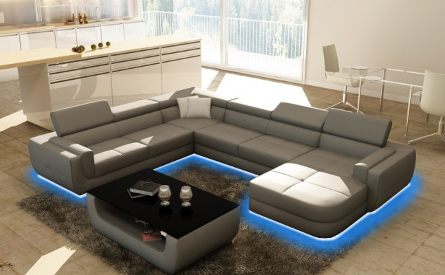 Upholstery Leather Sofa Sofa + USB Living landscape U-shape XXL Big Orange Couch Corner sofa